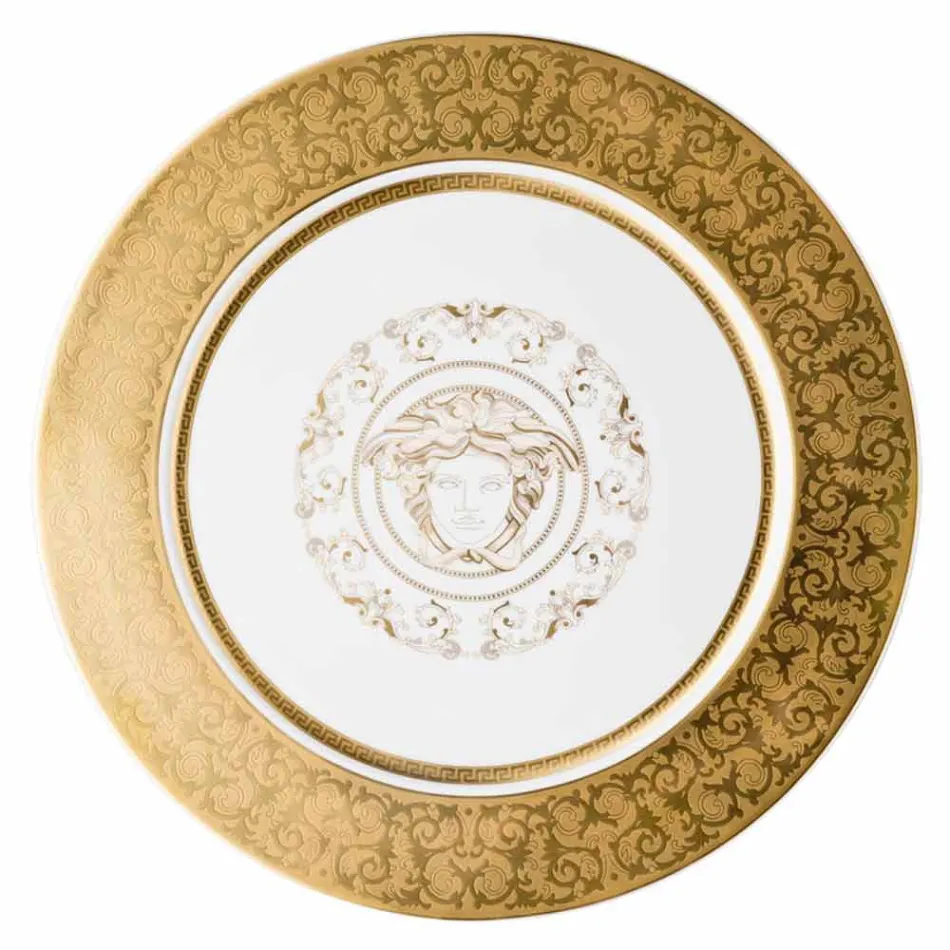 Rosenthal Versace Medusa Gala Złoty uchwyt na talerze 33cm porcelany Viadurini