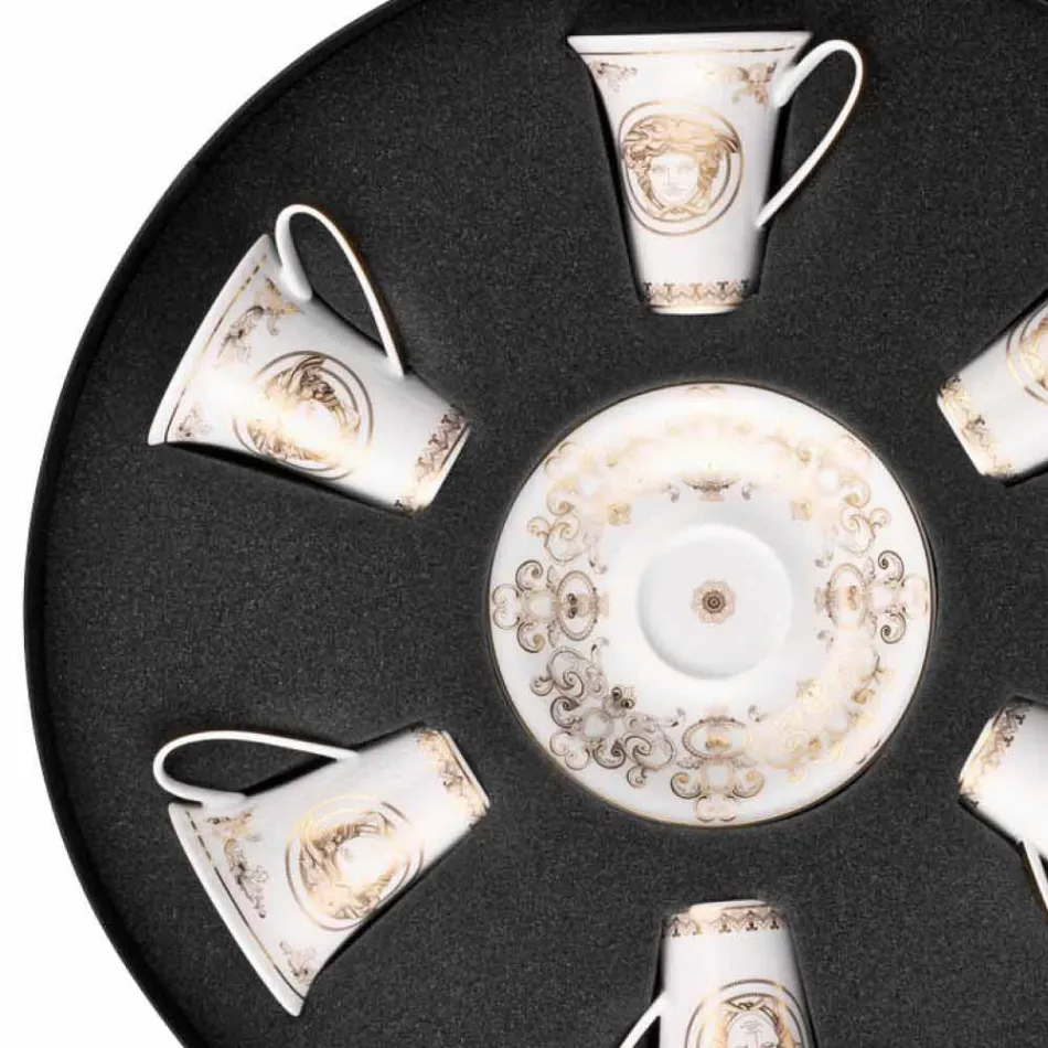 Rosenthal Versace Medusa Gala Gold zestaw filiżanek do espresso 6 sztuk porcelany Viadurini