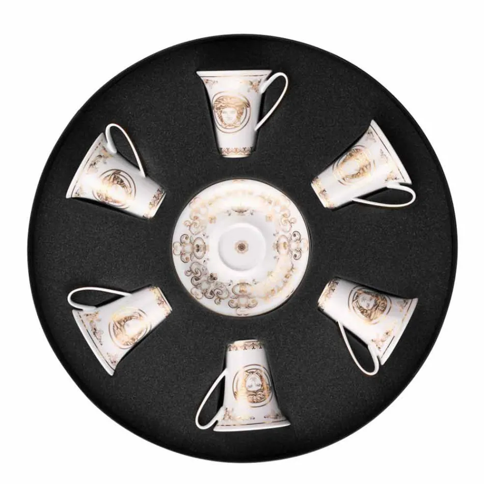 Rosenthal Versace Medusa Gala Gold zestaw filiżanek do espresso 6 sztuk porcelany Viadurini
