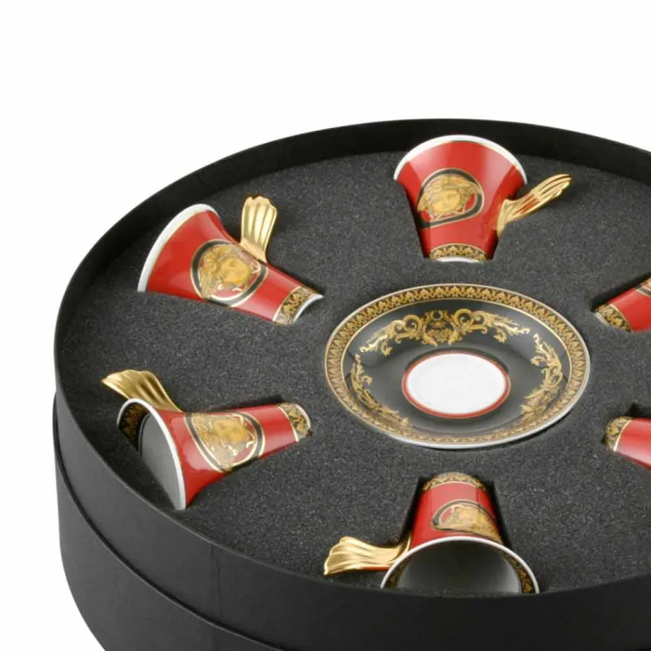 Rosenthal Versace Medusa Red kubek do espresso w porcelanie 6 szt Viadurini