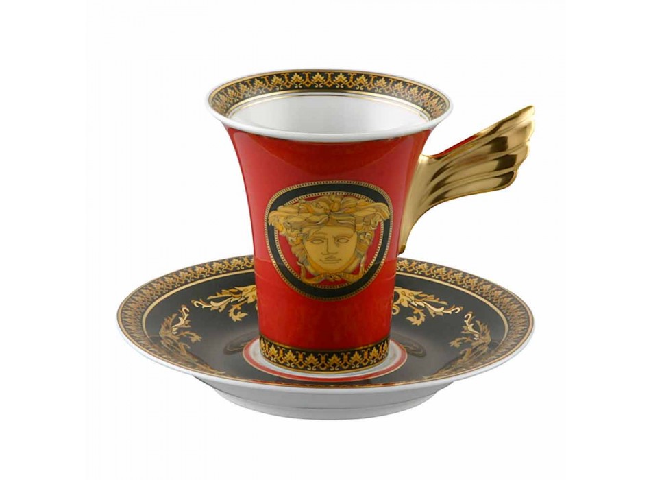 Rosenthal Versace Medusa Rosso Filiżanka do kawy o wysokiej porcelanowej konstrukcji Viadurini
