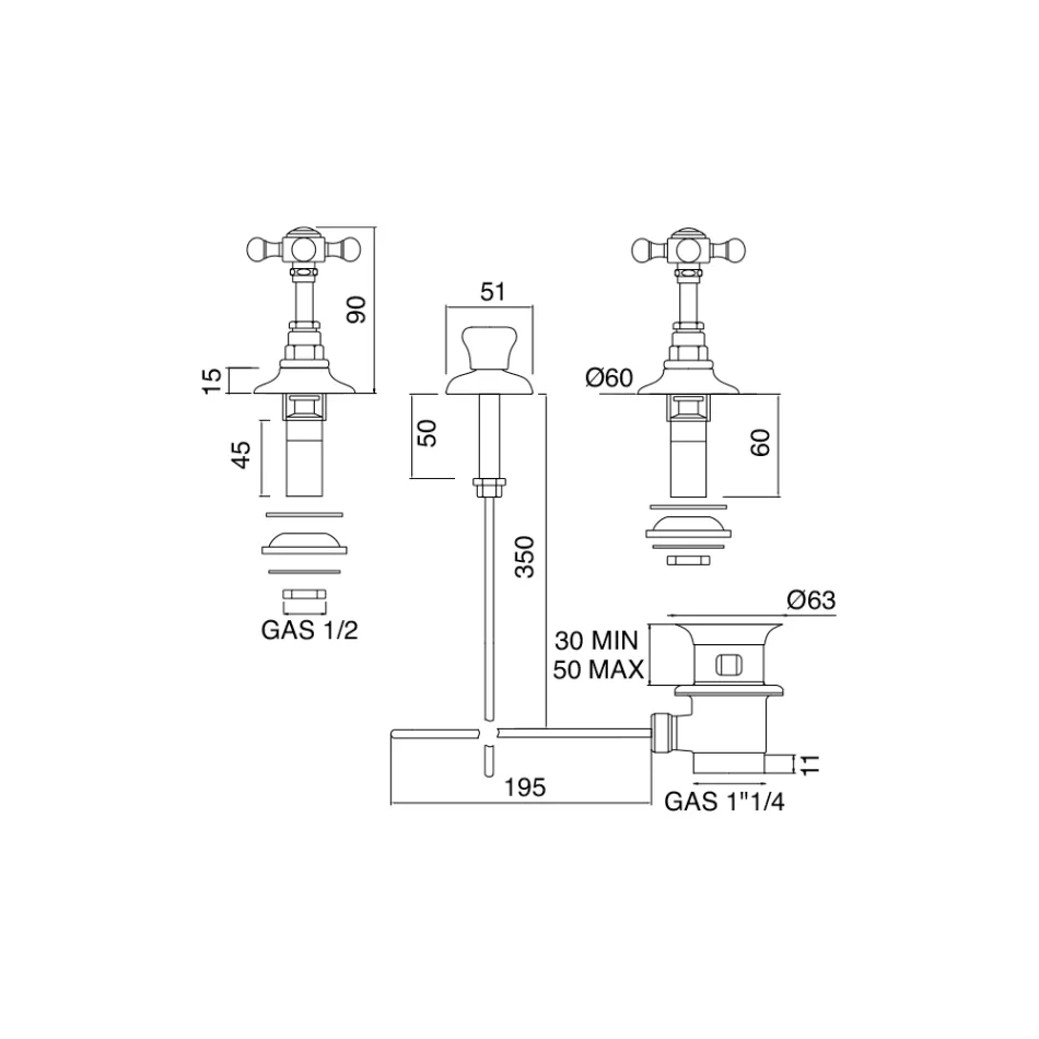 Vintage mosiężna bateria bidetowa z dostawą wewnętrzną - Elisea Viadurini