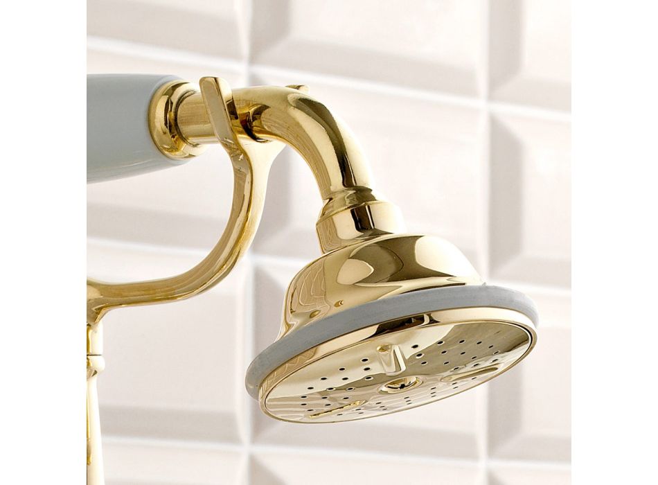 Mosiężna bateria wannowa z główką prysznicową w klasycznym luksusowym stylu - Fioretta Viadurini