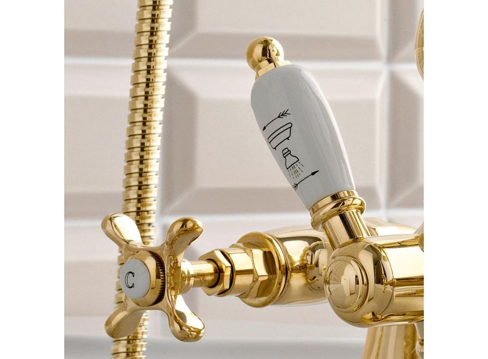 Baterie wannowe z mosiądzu z prysznicem ręcznym w klasycznym luksusowym stylu - Fioretta Viadurini
