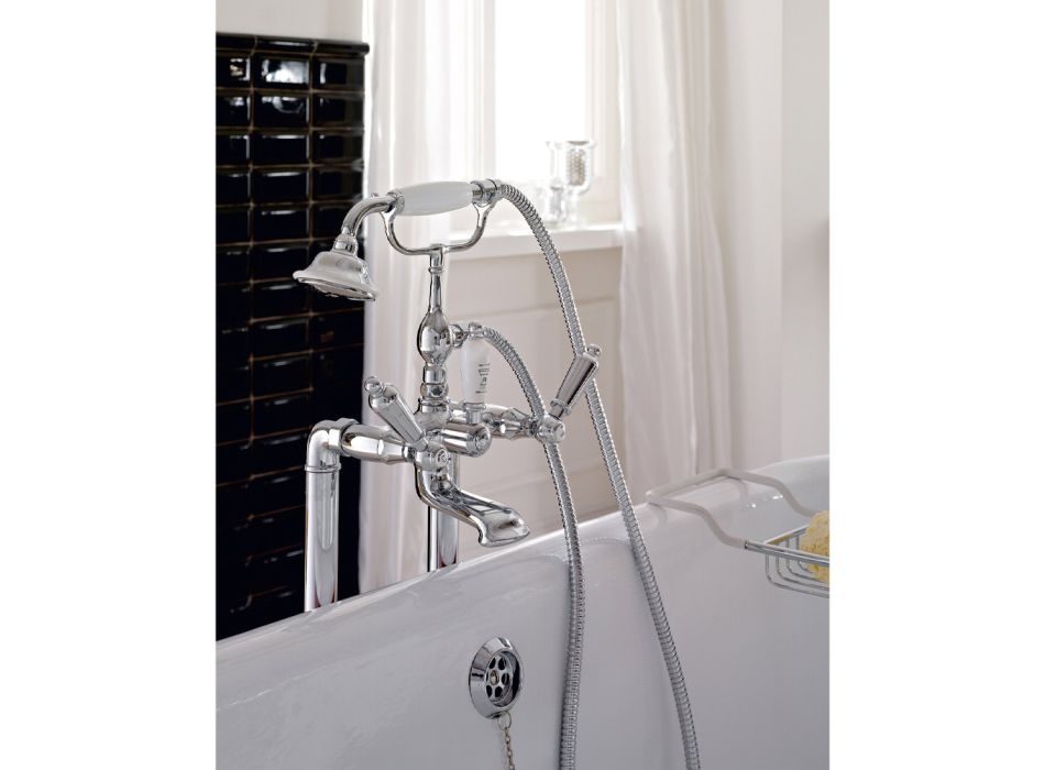 Bateria wannowa stojąca z prysznicem ręcznym z mosiądzu Made in Italy - Noriana Viadurini
