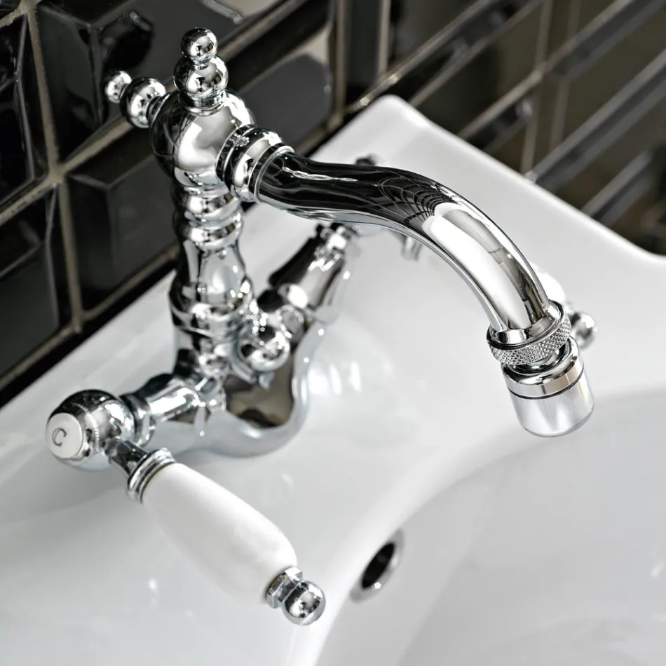 Klasyczna bateria bidetowa z jednym otworem i ręcznie wykonanymi mosiężnymi dźwigniami - Noriana Viadurini