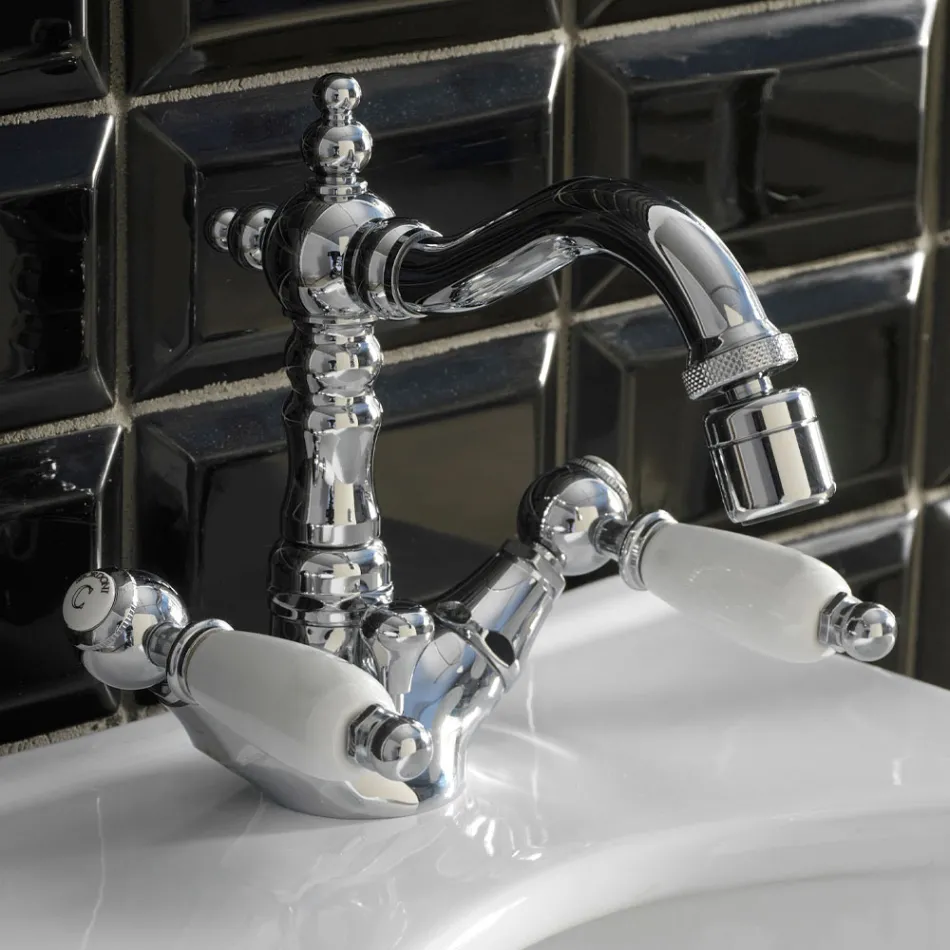 Klasyczna bateria bidetowa z jednym otworem i ręcznie wykonanymi mosiężnymi dźwigniami - Noriana Viadurini