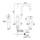 3-otworowa bateria do umywalki łazienkowej z mosiądzu, z wysoką wylewką i odpływem - Ercolina Viadurini