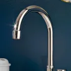 3-otworowa bateria do umywalki łazienkowej z mosiądzu, z wysoką wylewką i odpływem - Ercolina Viadurini