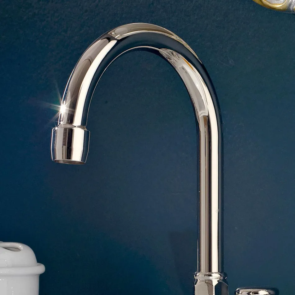 3-otworowa bateria do umywalki łazienkowej z mosiądzu, z wysoką wylewką i odpływem - Ercolina Viadurini