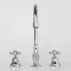 3-otworowa bateria do umywalki łazienkowej z mosiądzu, z wysoką wylewką i odpływem - Ercolina Viadurini