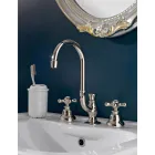 3-otworowa bateria do umywalki łazienkowej z mosiądzu, z wysoką wylewką i odpływem - Ercolina Viadurini