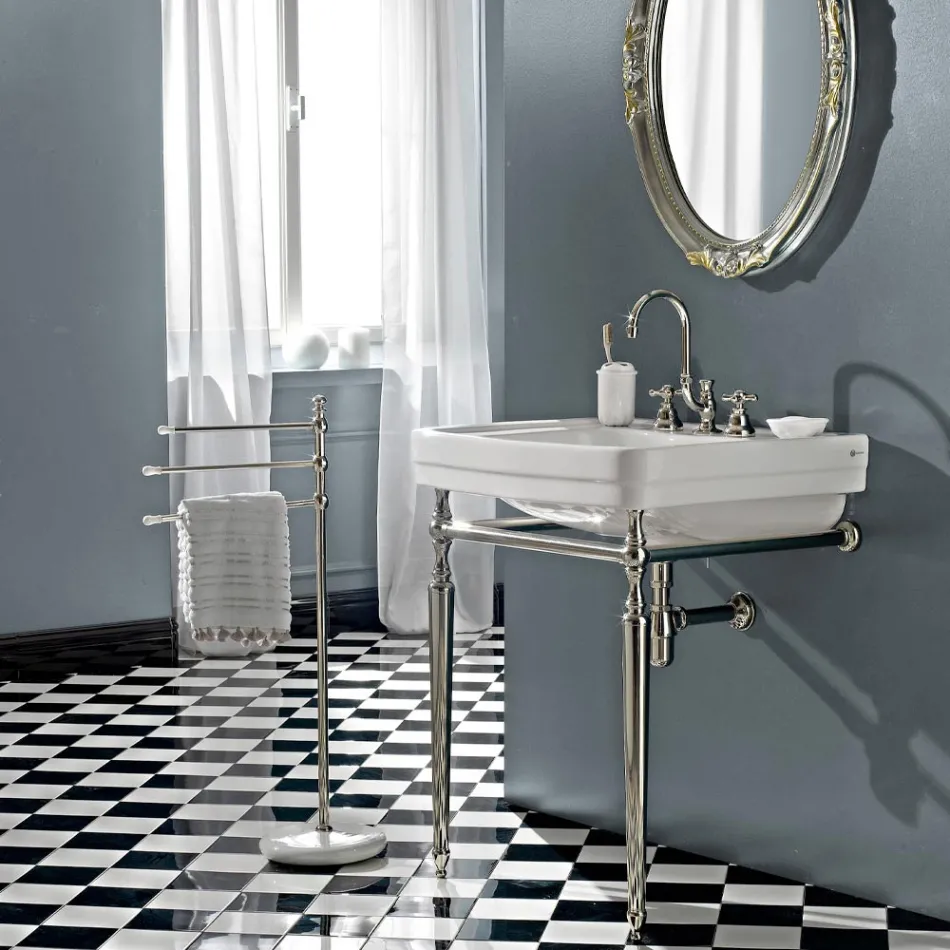 3-otworowa bateria do umywalki łazienkowej z mosiądzu, z wysoką wylewką i odpływem - Ercolina Viadurini