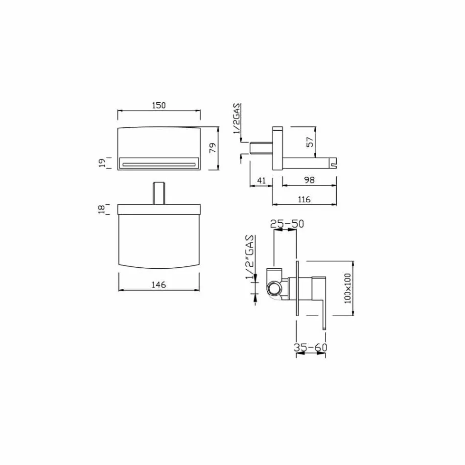 Bateria naścienna z wylewką wodospadową Made in Italy - Sika Viadurini