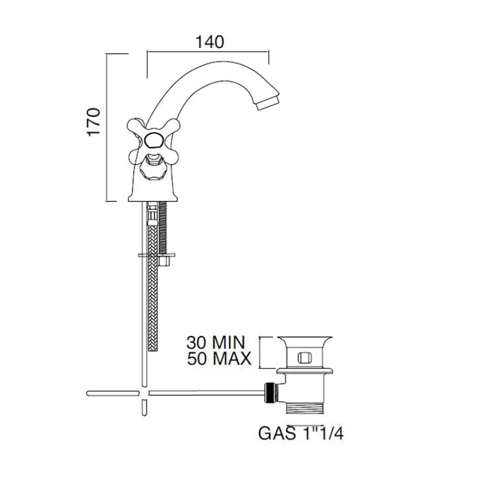 Jednootworowa bateria do umywalki łazienkowej z mosiądzu z odpływem w klasycznym stylu - Ercolina Viadurini