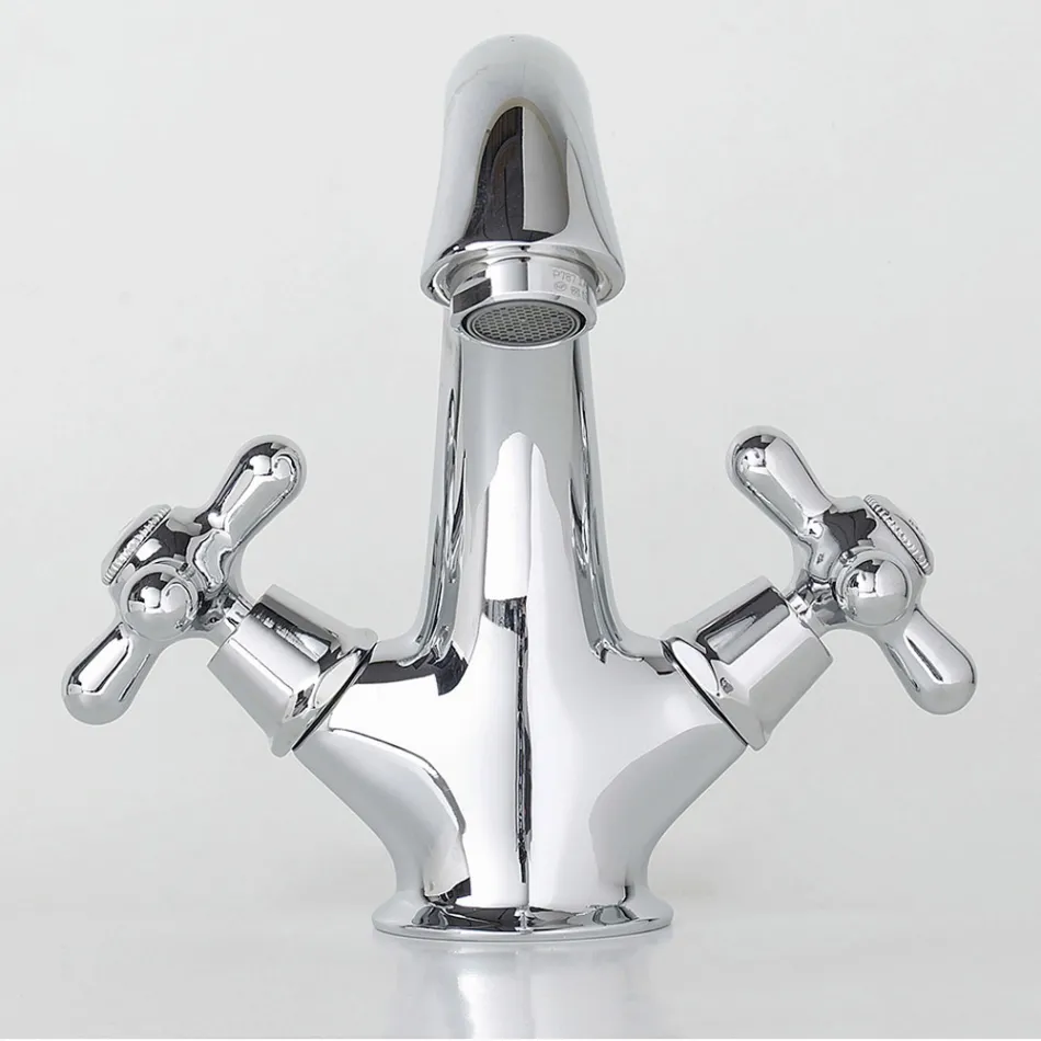 Jednootworowa bateria do umywalki łazienkowej z mosiądzu z odpływem w klasycznym stylu - Ercolina Viadurini