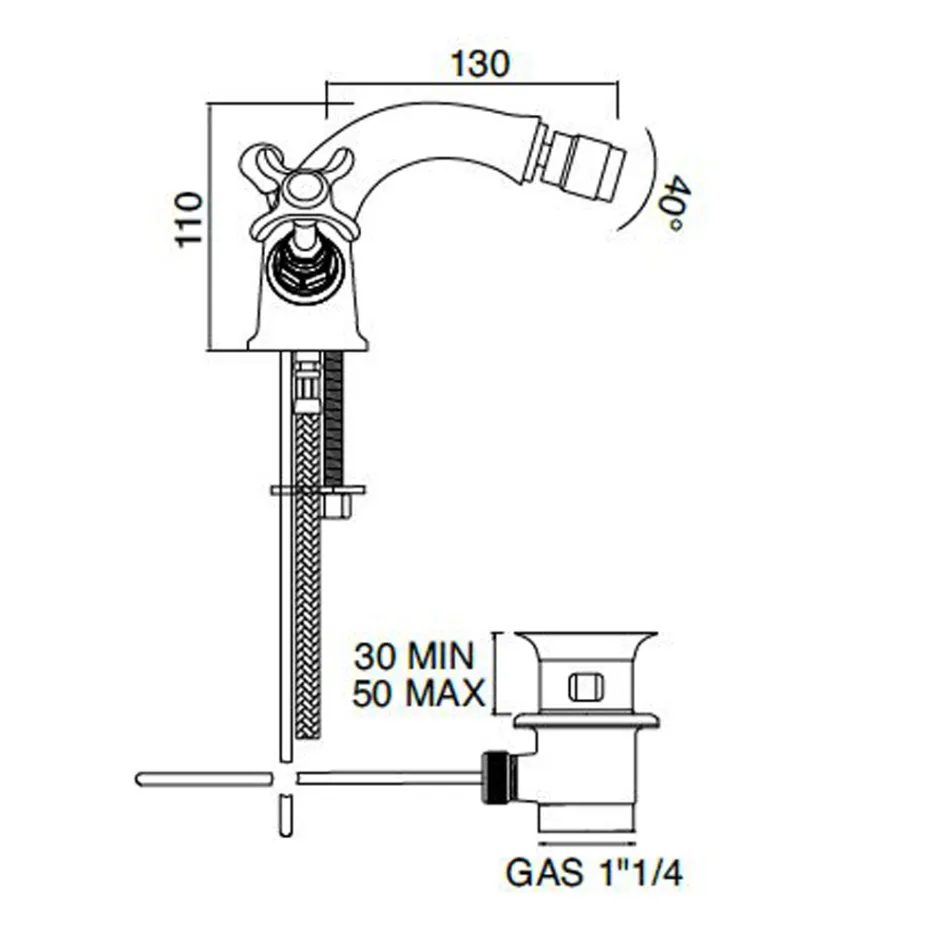Bateria bidetowa z pojedynczym otworem, mosiądz, z klasycznymi uchwytami motylkowymi – Fioretta Viadurini
