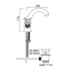 Jednootworowa mosiężna bateria zlewozmywakowa z klasycznymi uchwytami motylkowymi - Fioretta Viadurini