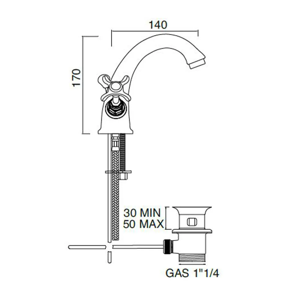 Jednootworowa mosiężna bateria zlewozmywakowa z klasycznymi uchwytami motylkowymi - Fioretta Viadurini