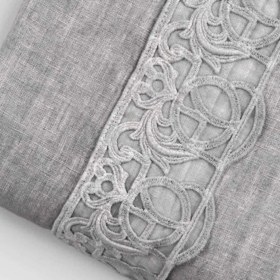 Lniana torba do przechowywania poszwy na kołdrę z koronką Sinergia i guzikami - Energis Viadurini