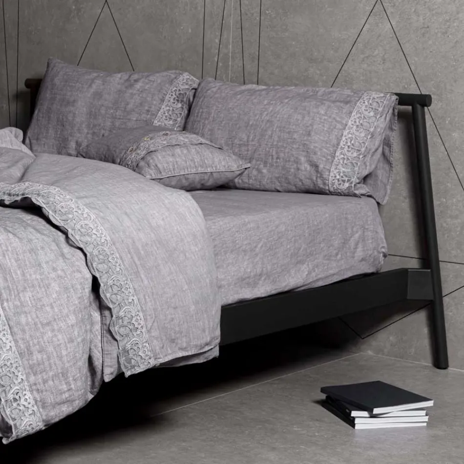 Lniana torba do przechowywania poszwy na kołdrę z koronką Sinergia i guzikami - Energis Viadurini