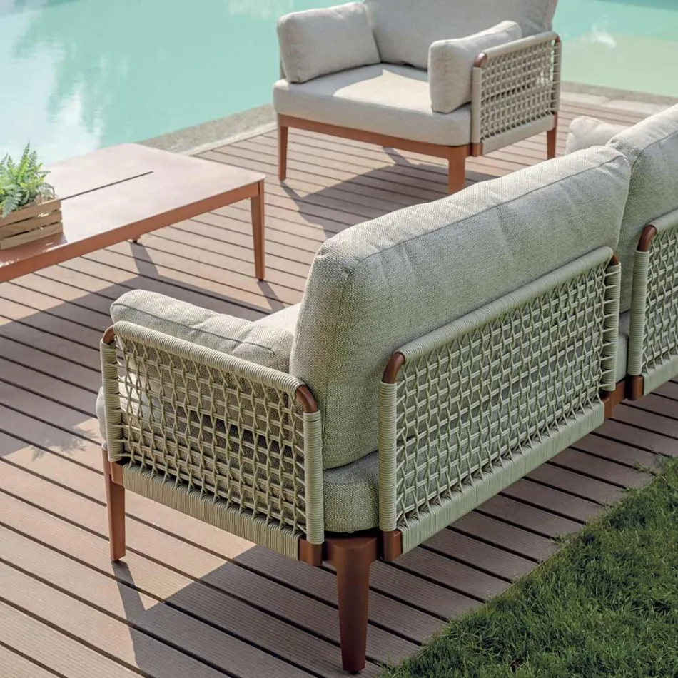 Pokój dzienny składający się z 2 foteli, 1 sofy i stolika kawowego z aluminium - Symphony Viadurini