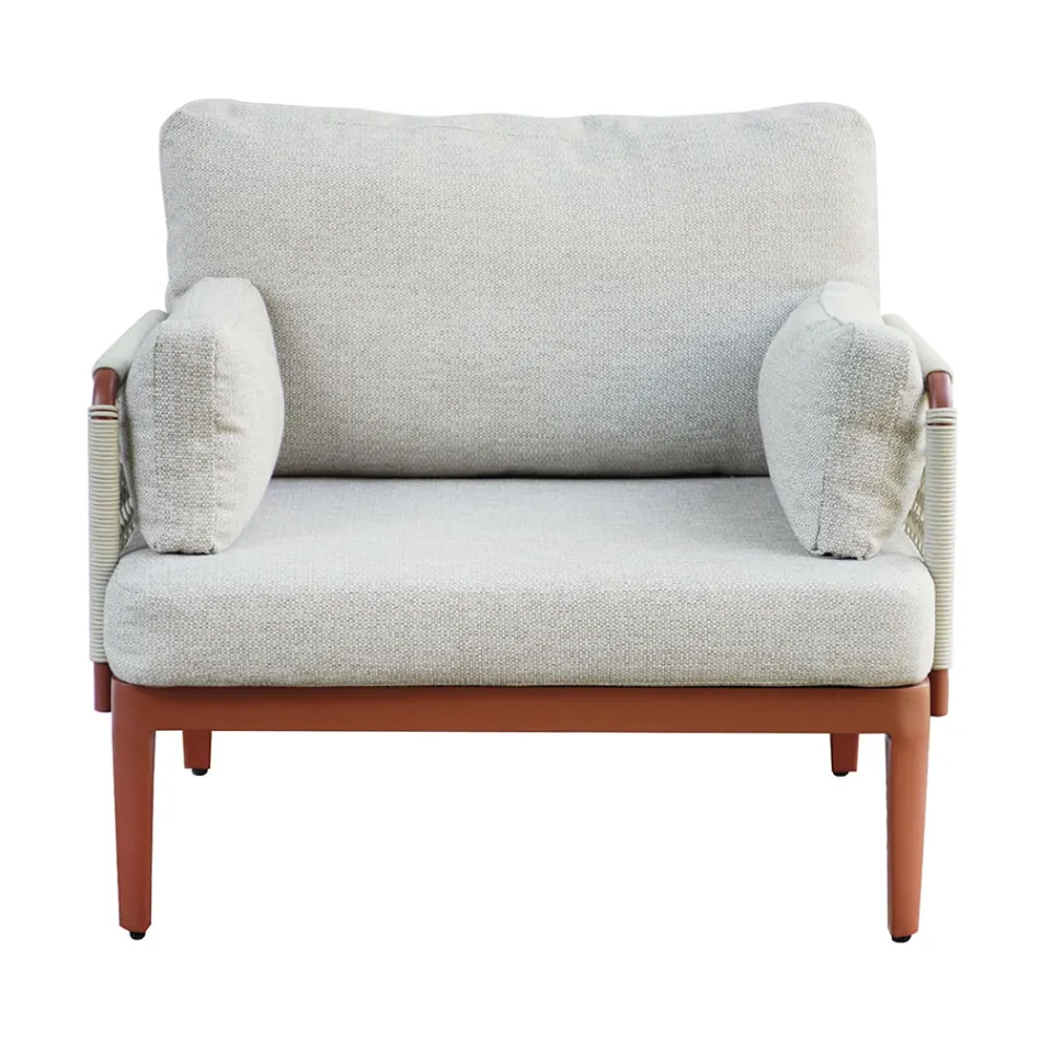 Pokój dzienny składający się z 2 foteli, 1 sofy i stolika kawowego z aluminium - Symphony Viadurini