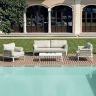 Pokój dzienny składający się z 2 foteli, 1 sofy i stolika kawowego z aluminium - Symphony Viadurini