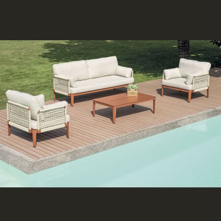 Pokój dzienny składający się z 2 foteli, 1 sofy i stolika kawowego z aluminium - Symphony Viadurini