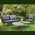 Salon składający się z sofy, foteli i 2 aluminiowych stolików kawowych - Yuma Viadurini