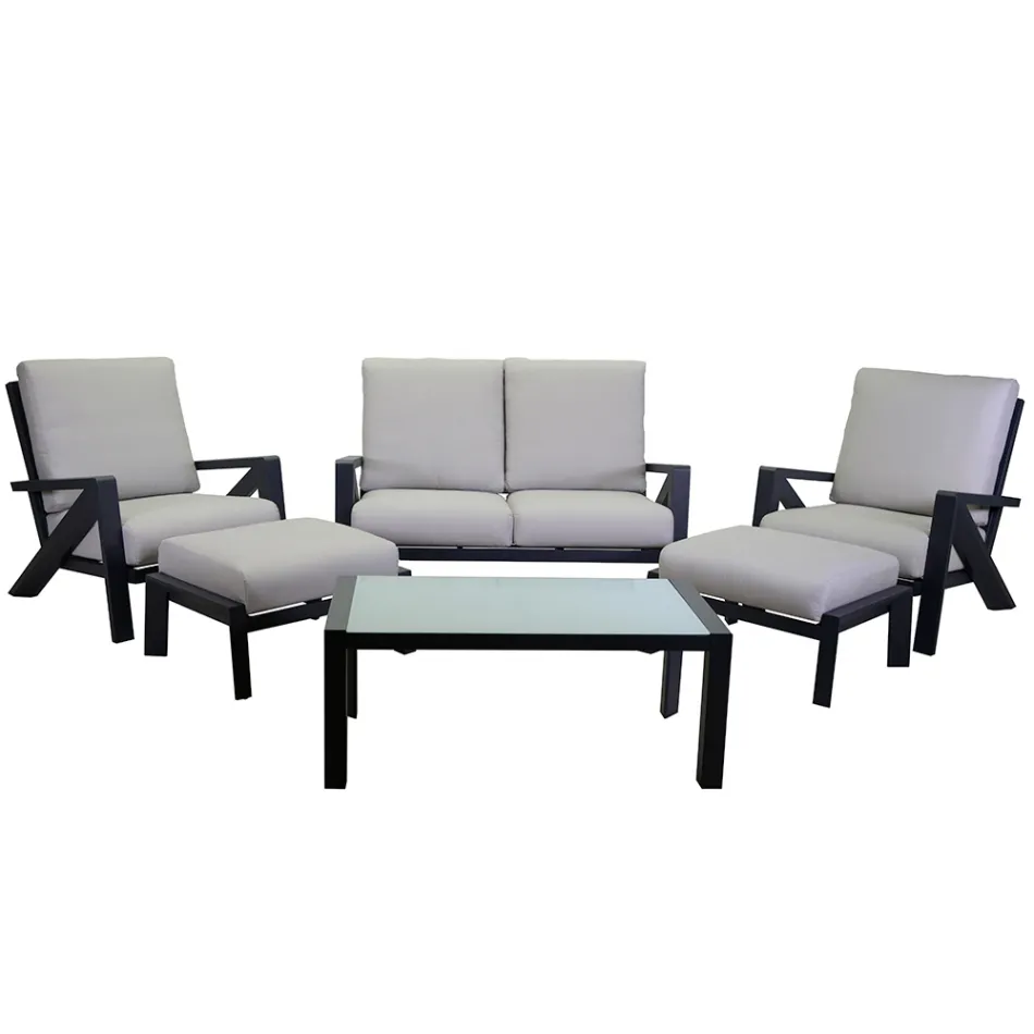 Salon składający się z sofy, stolika kawowego i foteli z podnóżkiem - Tablica ogłoszeń Viadurini