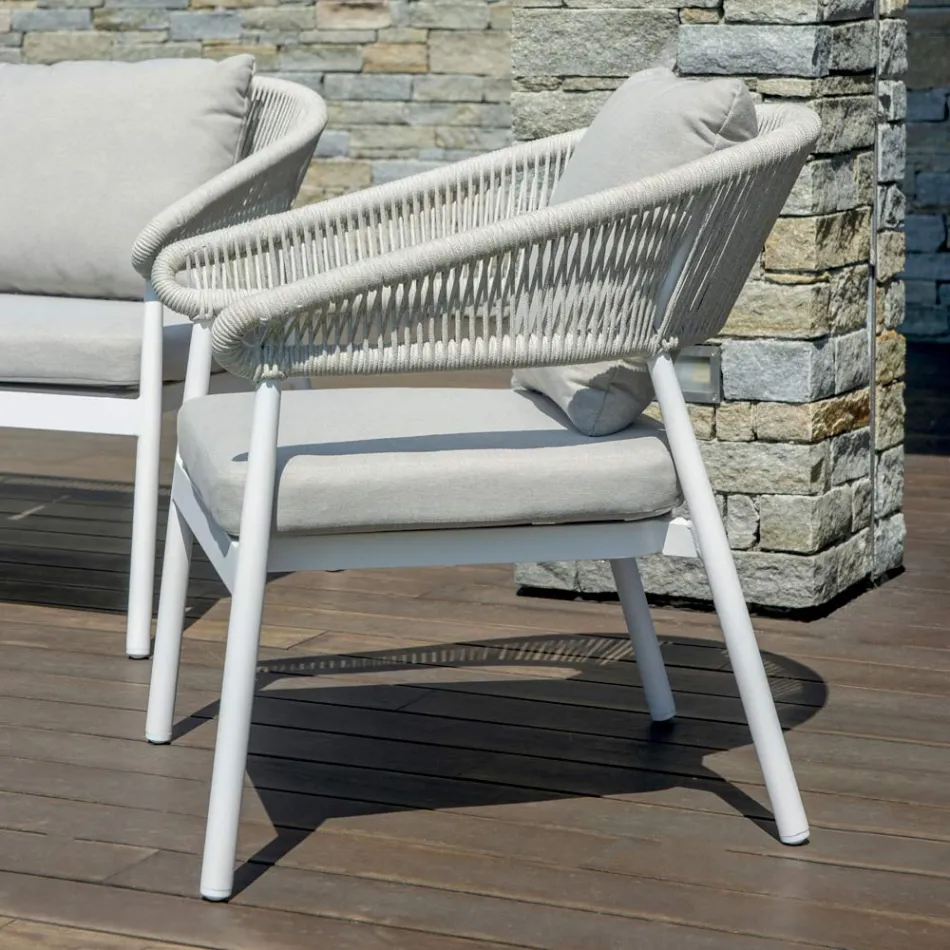 Salon zewnętrzny z zaokrąglonymi poduszkami i podłokietnikami - Zenith Viadurini