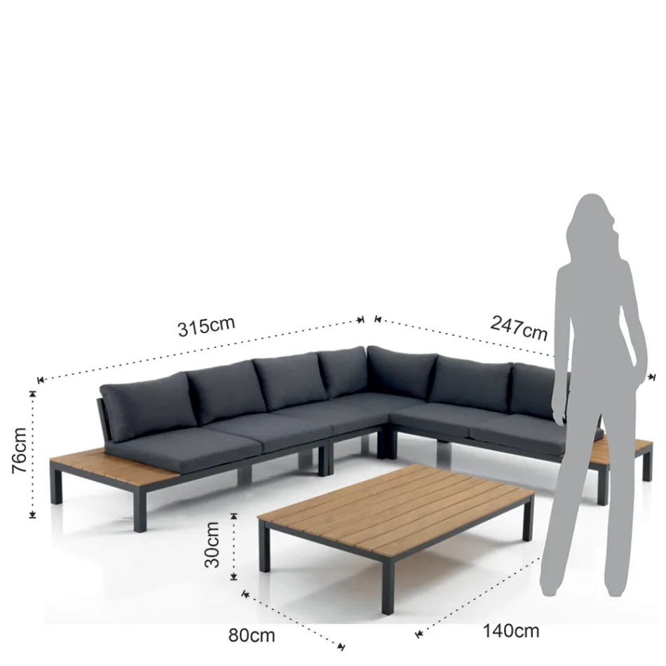 Pokój dzienny na świeżym powietrzu i wewnątrz składający się z 1 narożnej sofy i 1 stolika kawowego - Savoir Viadurini