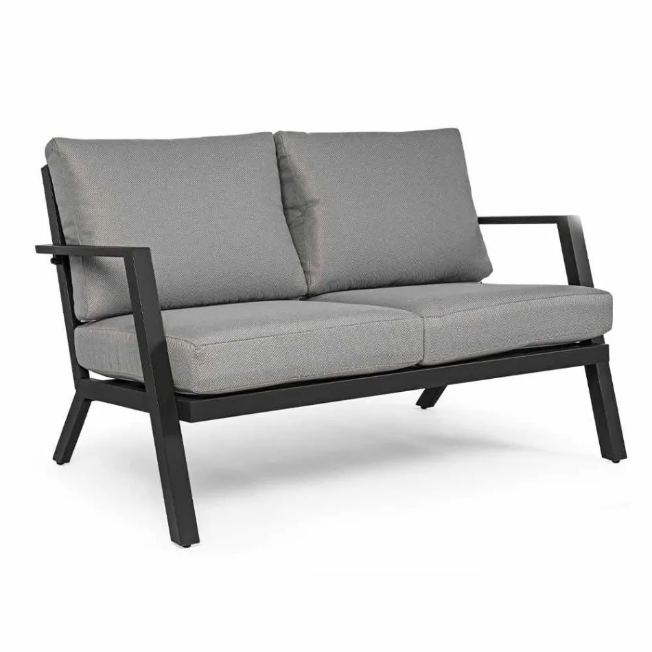 Zewnętrzny salon z aluminium z poduszkami pokrytymi tkaniną - Armonia Viadurini