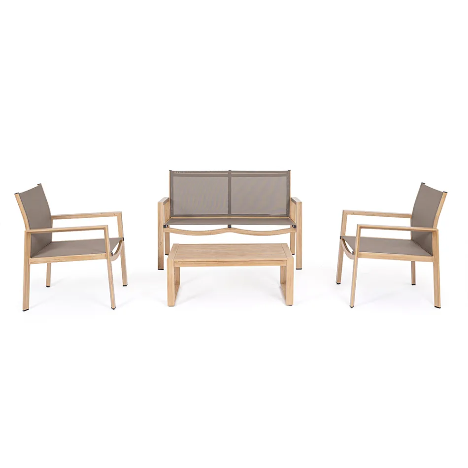 Salon ogrodowy z 1 sofą, 2 fotelami i 1 stolikiem kawowym - Plan Viadurini