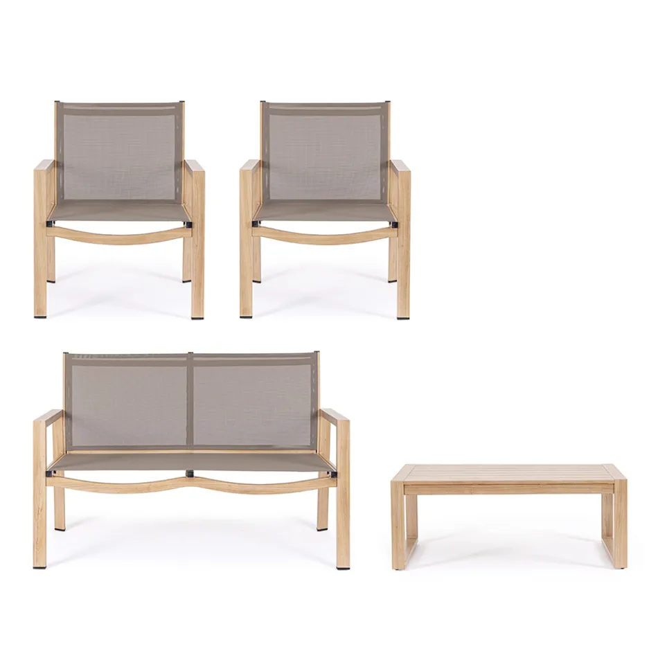 Salon ogrodowy z 1 sofą, 2 fotelami i 1 stolikiem kawowym - Plan Viadurini