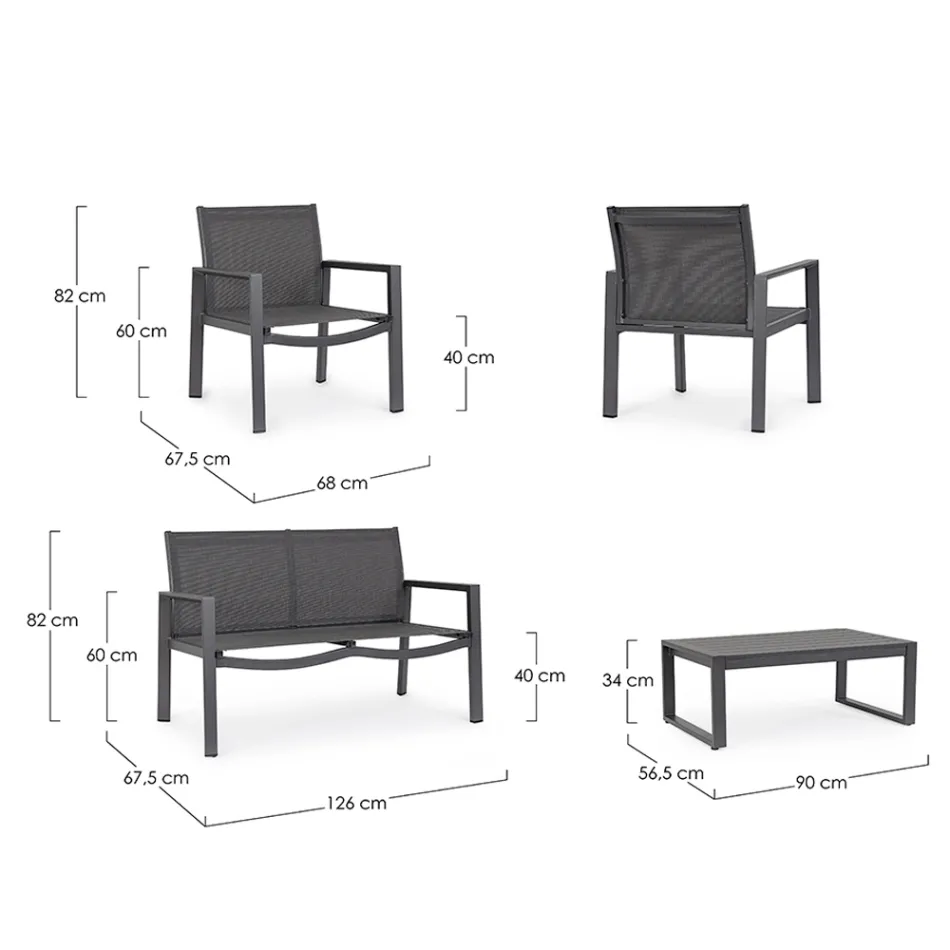 Salon ogrodowy z 1 sofą, 2 fotelami i 1 stolikiem kawowym - Plan Viadurini