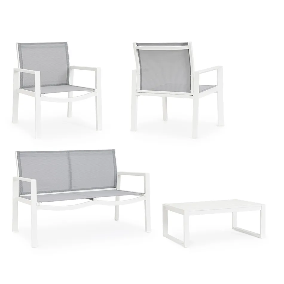 Salon ogrodowy z 1 sofą, 2 fotelami i 1 stolikiem kawowym - Plan Viadurini