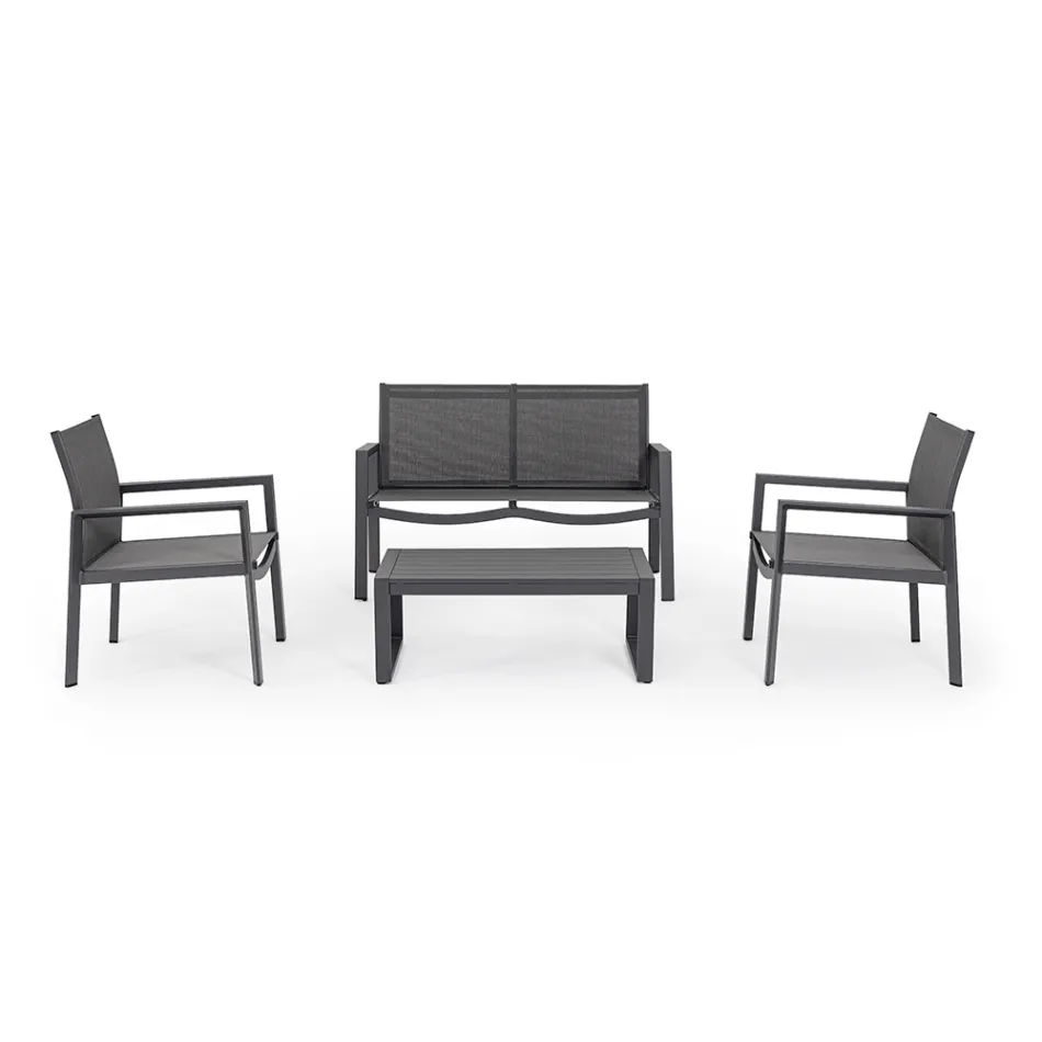 Salon ogrodowy z 1 sofą, 2 fotelami i 1 stolikiem kawowym - Plan Viadurini