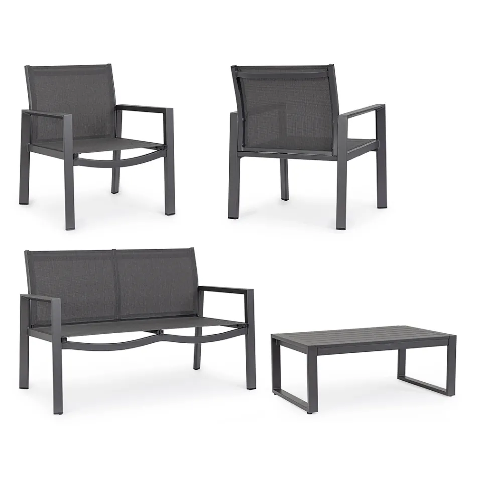 Salon ogrodowy z 1 sofą, 2 fotelami i 1 stolikiem kawowym - Plan Viadurini