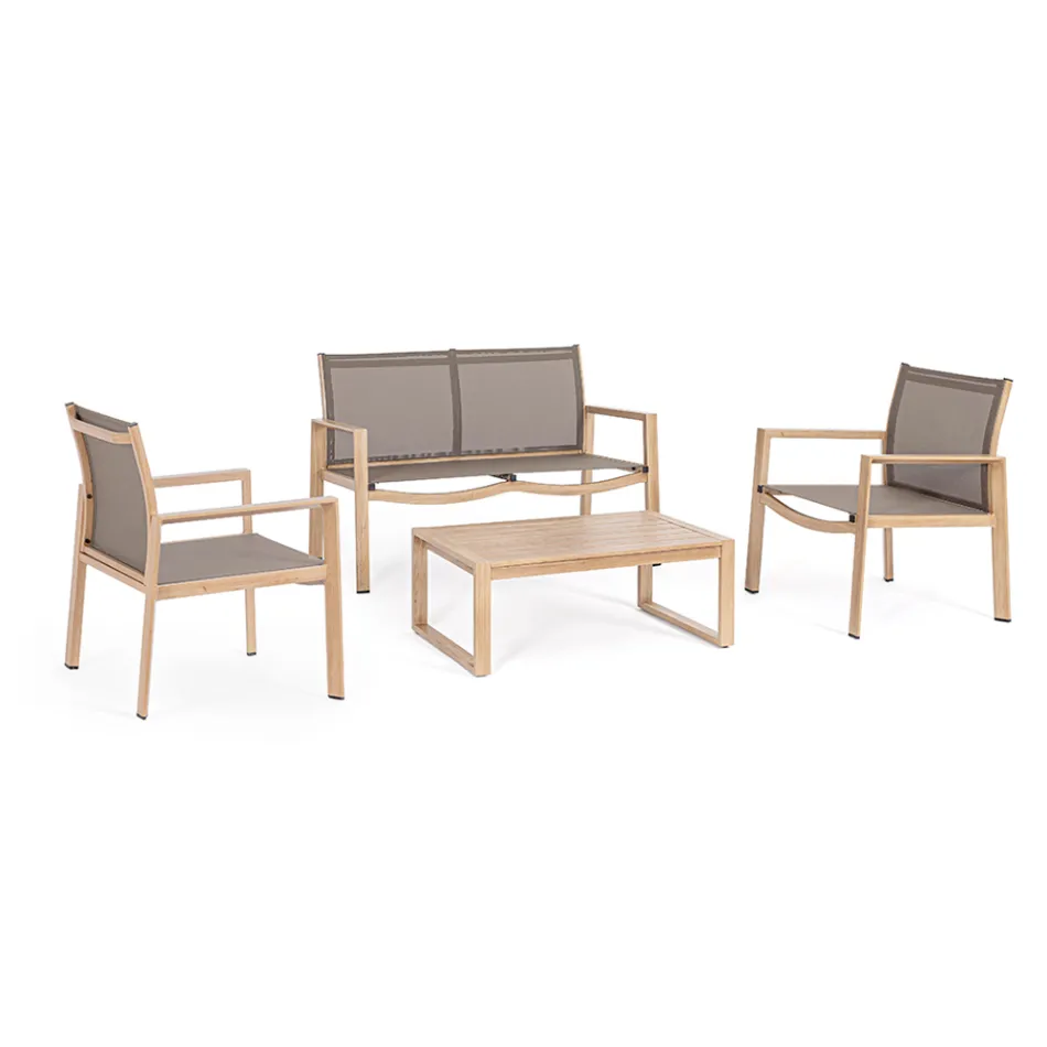 Salon ogrodowy z 1 sofą, 2 fotelami i 1 stolikiem kawowym - Plan Viadurini