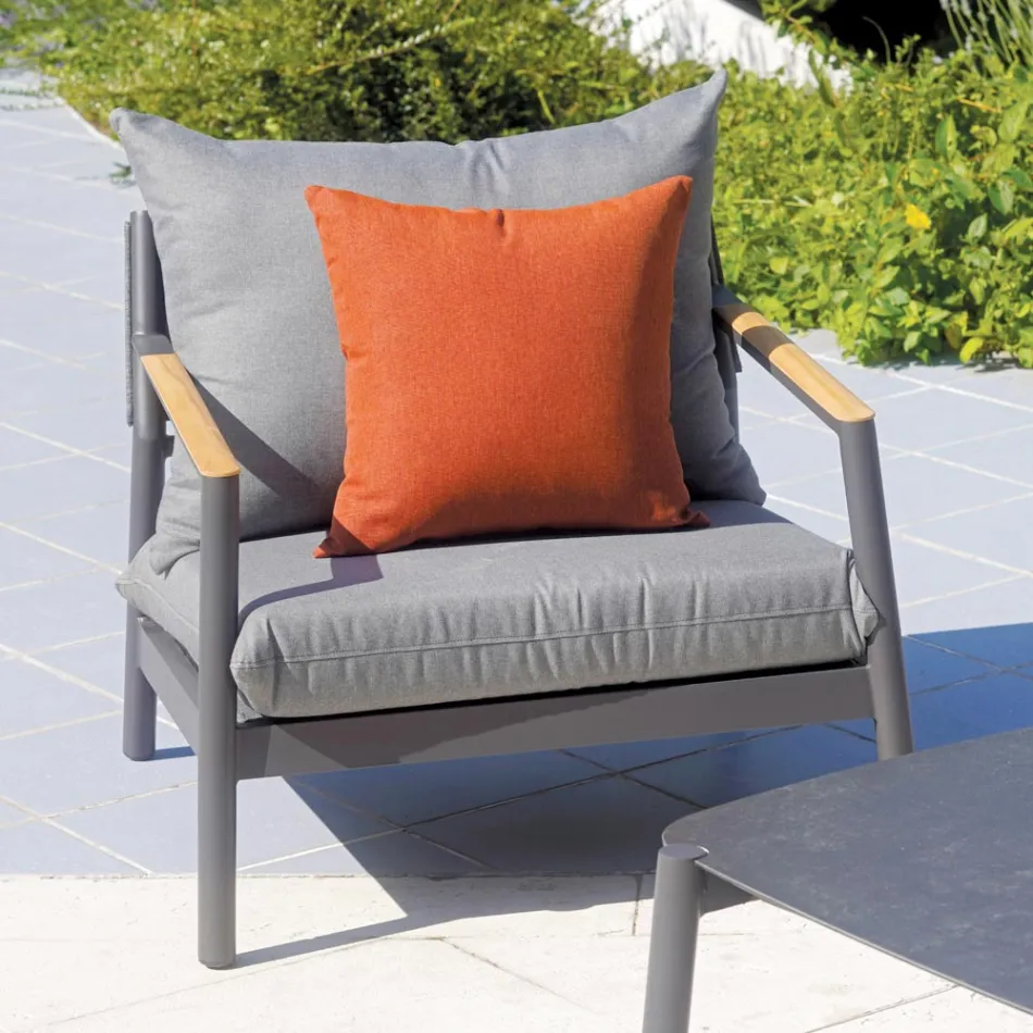 Salon ogrodowy z 2 fotelami, 1 sofą i 1 aluminiowym stołem - Minni Viadurini