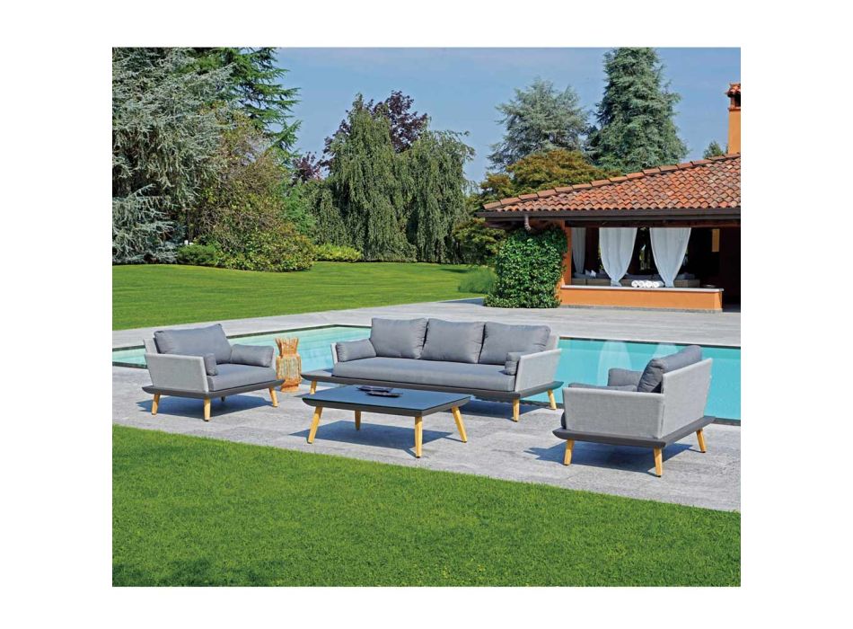 Salon ogrodowy ze strukturą aluminiową w kolorze antracytowej szarości - Fouquer Viadurini