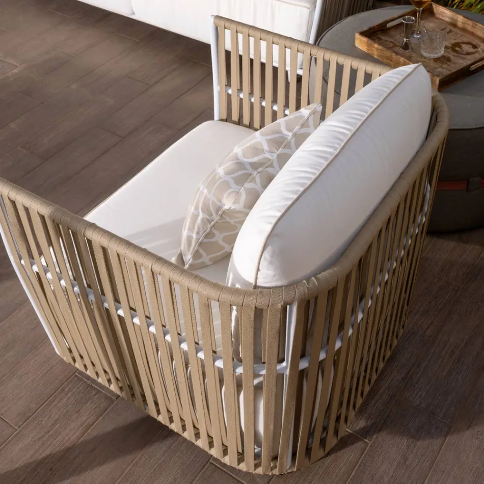 Salon ogrodowy z białego aluminium i tkaniny – Eugene Viadurini