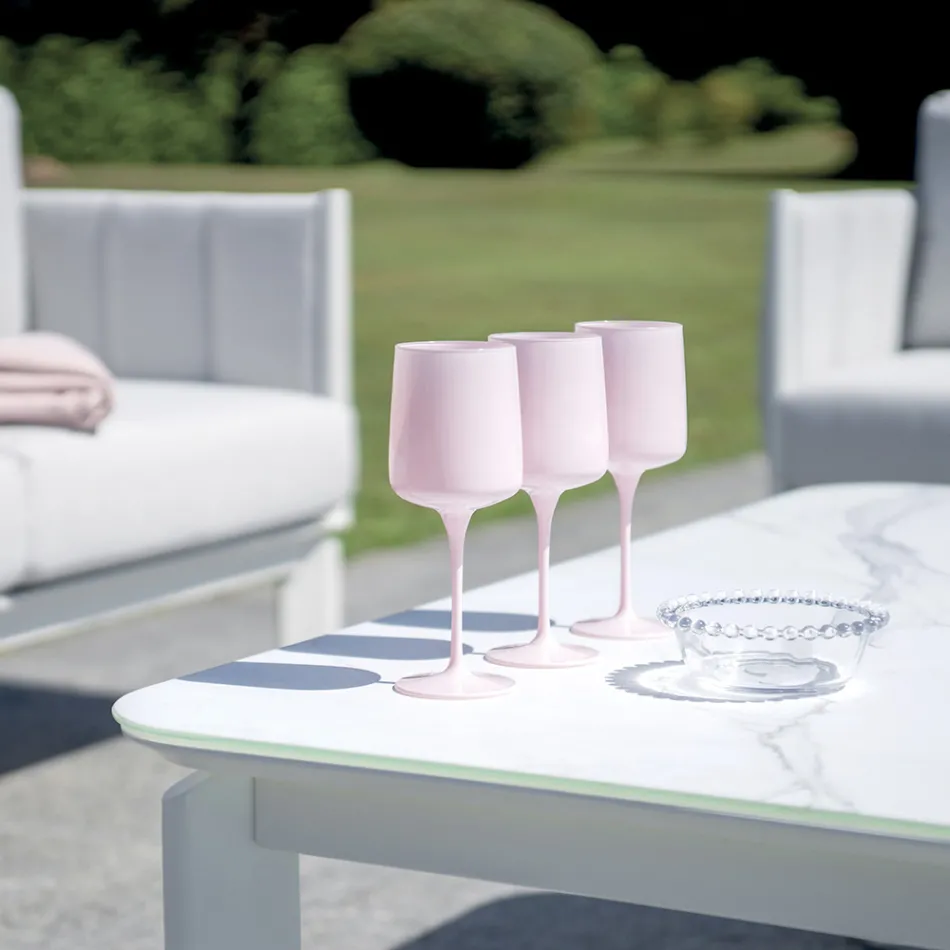 Zestaw wypoczynkowy ogrodowy z aluminium i materiału z poduszkami - Vetra Viadurini