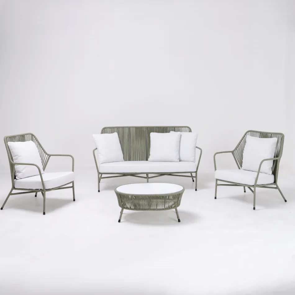 Salon ogrodowy z aluminium i tkania lin - Asteria Viadurini