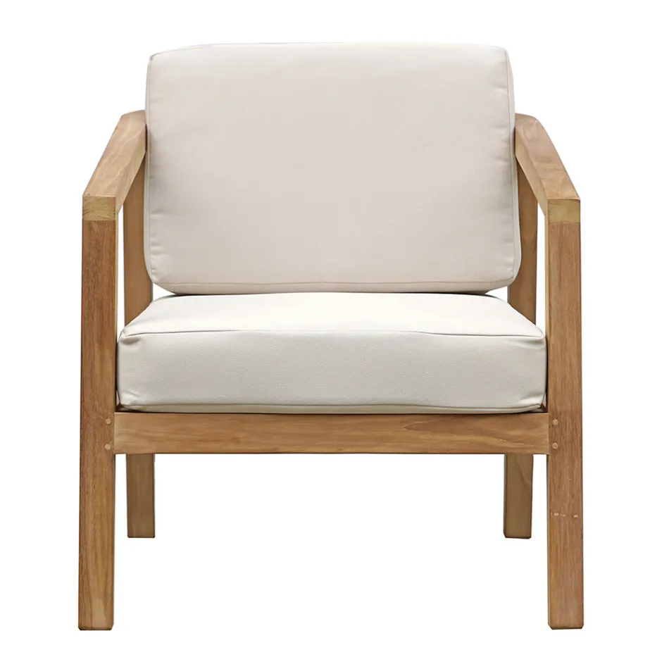 Zestaw wypoczynkowy ogrodowy FSC Teak z poduszkami w kolorze ecru - Caresa Viadurini