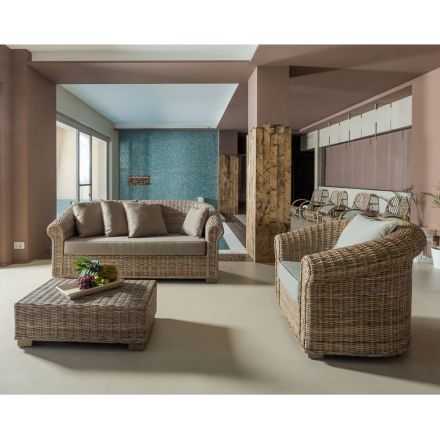Salon zewnętrzny z naturalnego włókna Kubù z poduszkami - Isildur Viadurini