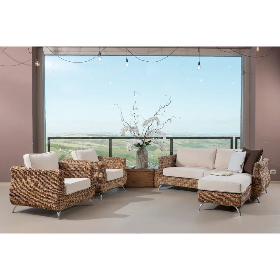 Salon na świeżym powietrzu w tkaniu bananów z poduszkami - Legolas Viadurini