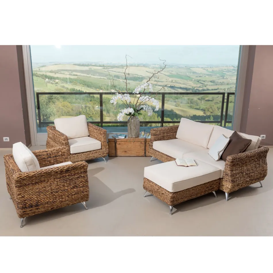 Salon na świeżym powietrzu w tkaniu bananów z poduszkami - Legolas Viadurini